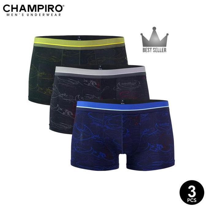 New Champiro Celana Boxer Pria 3 Pcs Xcited Fullprint Lucky No3 C0315C