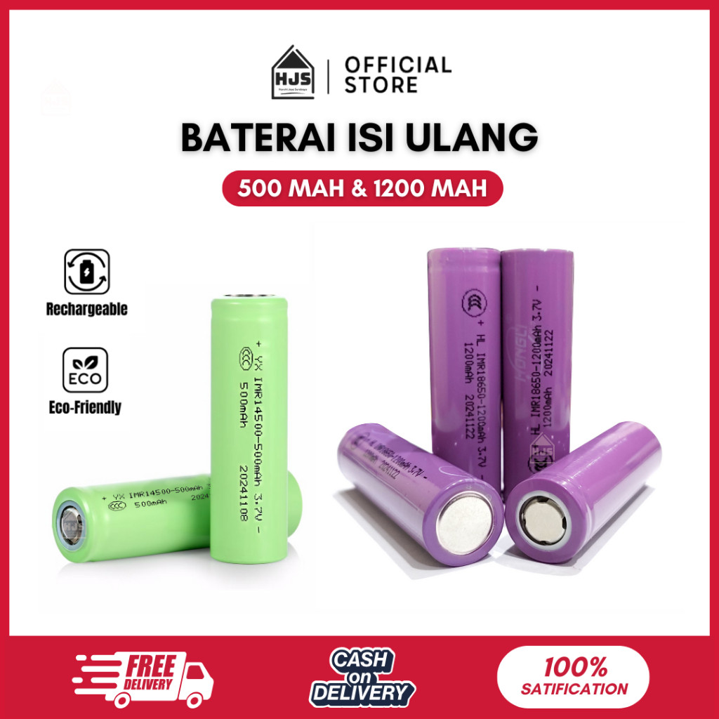[Hjs] Baterai Cas Isi Ulang /  Baterai Lithium Charger Hongli 14500 500 Mah & 18650 1200 Mah 3,7V