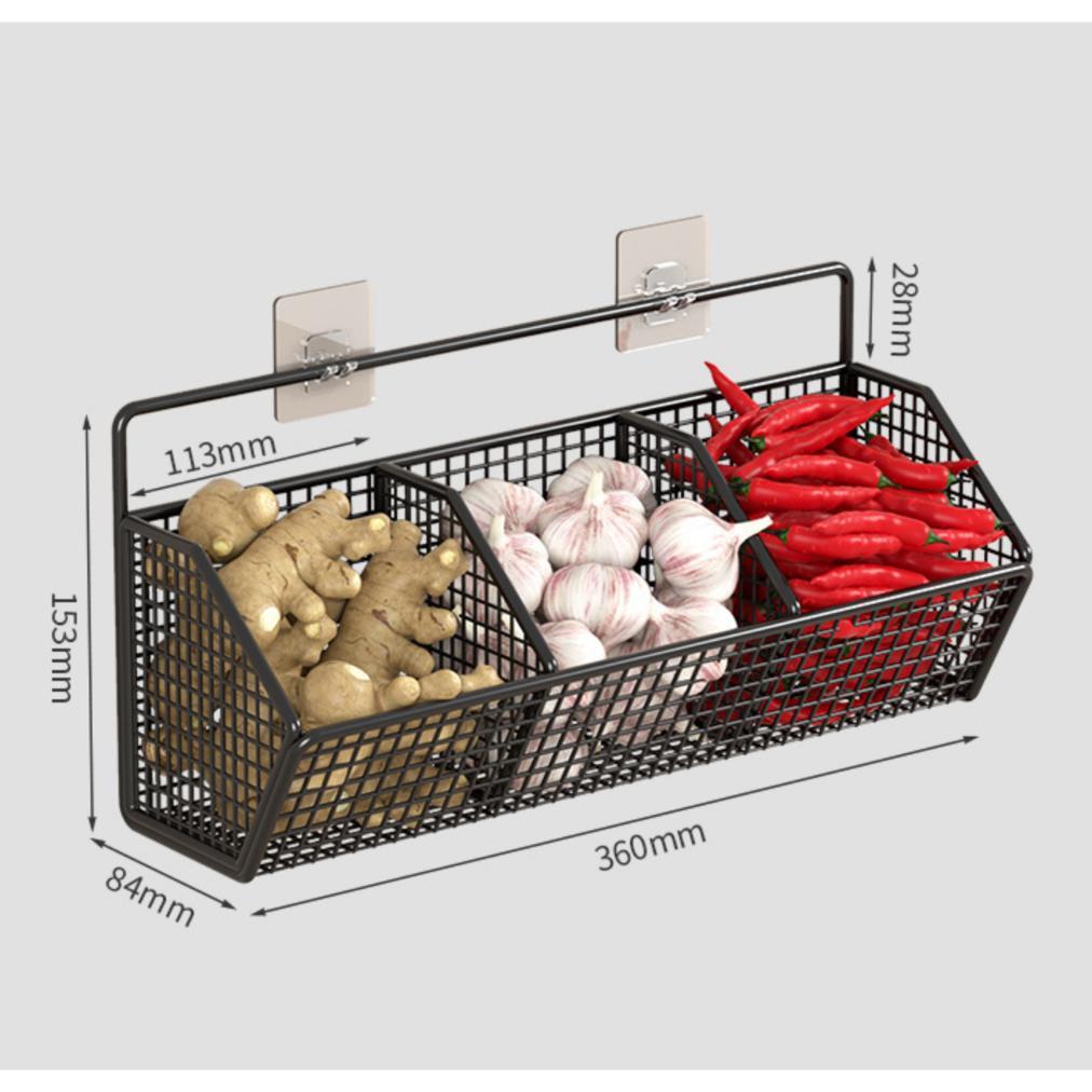GogomartKeranjang Gantung Penyimpanan Bumbu / Rak Gantung Kosmetik 3 Sekat / Rak Besi Organizer Dapu