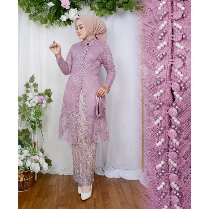 Setelan Kebaya Tunik Kancing Depan Kebaya Brokat Busui