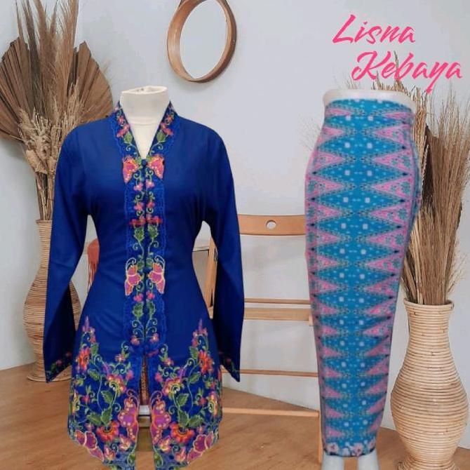 Kebaya Encim Dewasa Bordir Warna Tangan Panjang Model Dress Katun untuk Wanita Baju Kain Putih Nyama