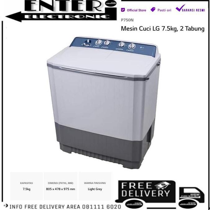 LG TWIN TUB P7500N - LG MESINCUCI 7.5 KG MESIN CUCI 2 TABUNG LG 7,5 KG