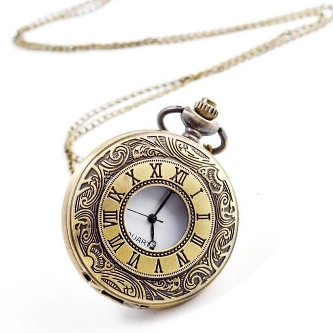 CRAINI Jam Saku Kerangka Romawi Vintage Pocket Watch Antung Kuno Jam Saku Gerakan Kuarsa