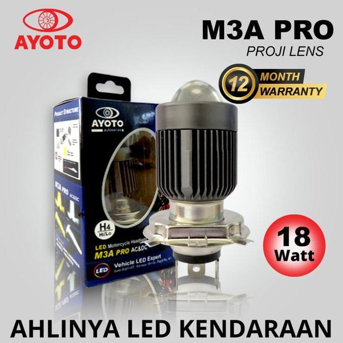 LAMPU LED UTAMA MOTOR PROJECTOR LASER AYOTO M3A PRO H4 HI/LO AC DC PNP PREMIUM