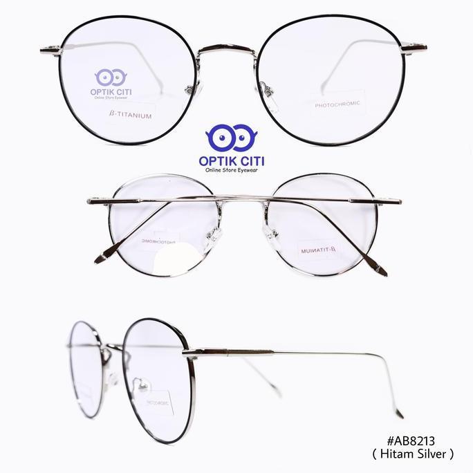 frame kacamata bulat pria wanita titanium 8213 gratis lensa radiasi