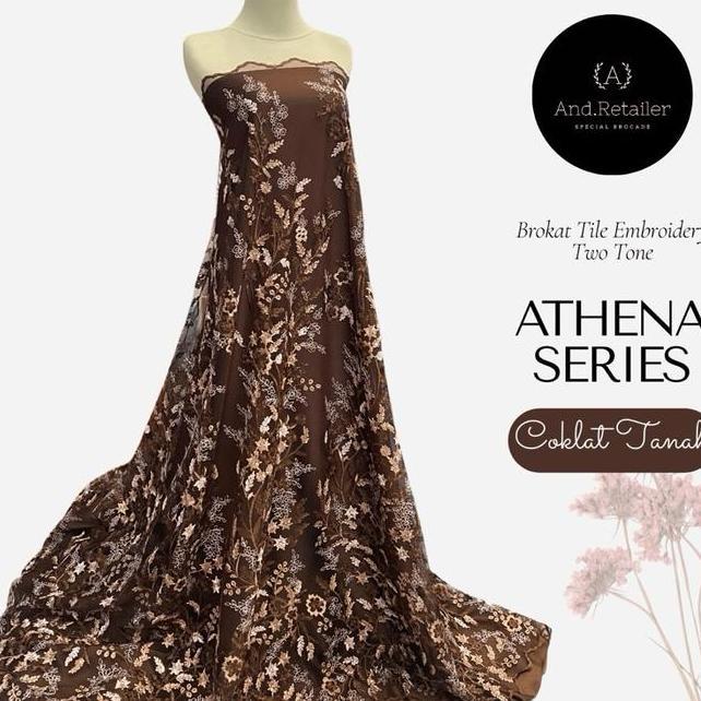 Bahan Kain Kebaya Mewah Brokat Tile Embroidery Athena Bordir Tebal Motif Timbul 2 Tone Warna Kelipat