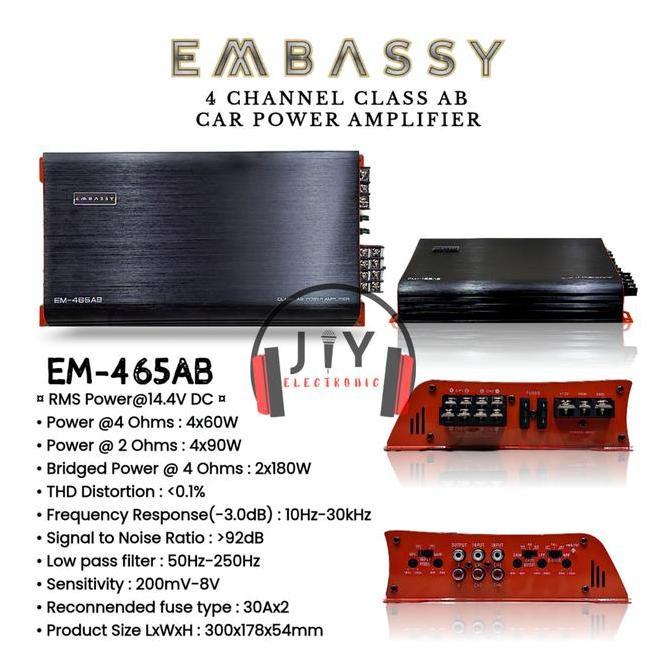 NEW Power Amplifier Mobil 4 channel Embassy EM-465 AB EM 465 AB EM465AB