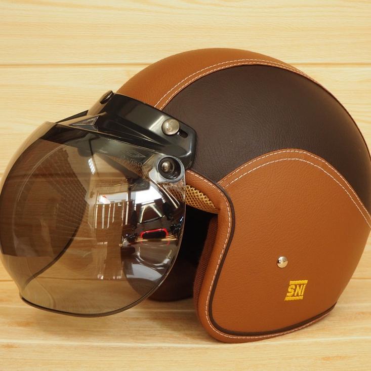 Bogo Helm Boggo Classic Glossy Sni Dewasa Pria Dan Wanita Helmet Retro Klasik Leather Sintetis Kaca 