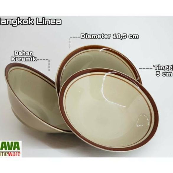 Mangkok Keramik List Coklat (6Biji) | Mangkok Keramik Linea | Mangkok Keramik Soto | Mangkok Keramik