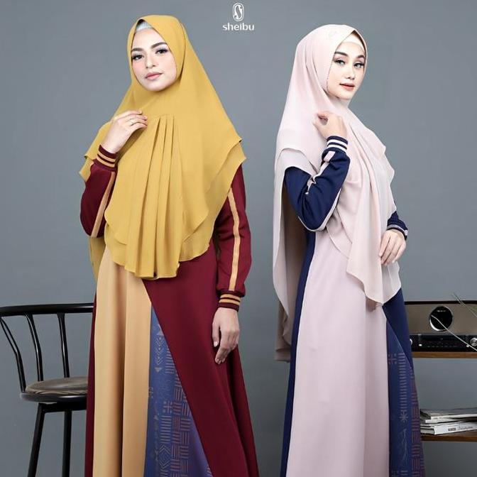 SHEIBU Adira Dress Gamis Muslim Wanita Khimar Hijab Syari Sporty Scuba Premium Adem Tidak Menerawang