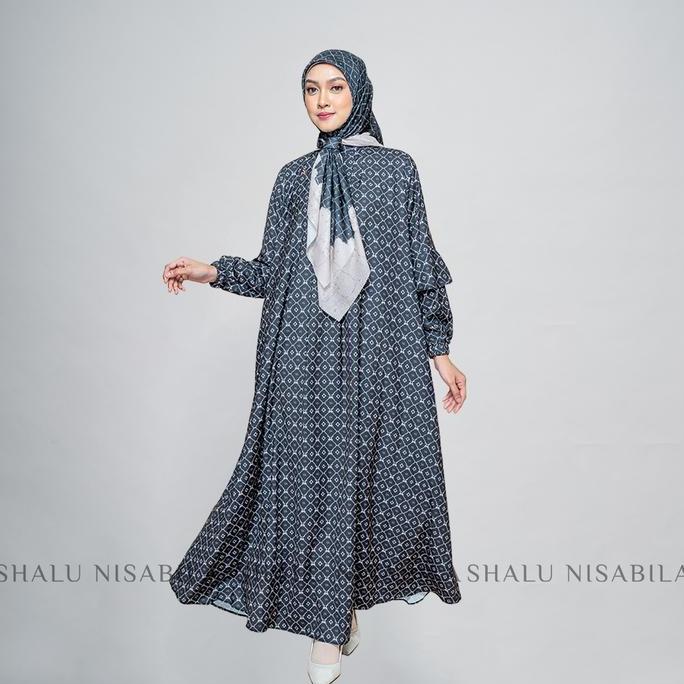 Shalu Nisabila - Luisha Dress Gamis Wanita Muslimah Syari Motif Printing Busui & Wudhu Friendly Panj