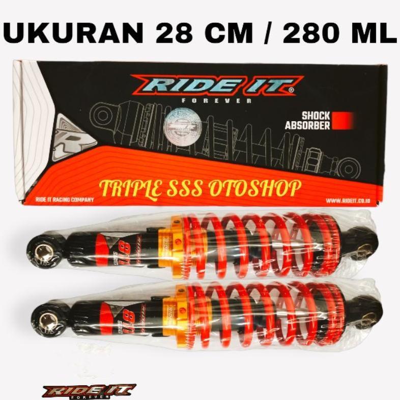 SKOK VARIASI BELAKANG SHOCK ABSORBER RIDE IT UKURAN 28 CM / 280 ML (SATU SET) MERAH JUPITER Z VEGA R