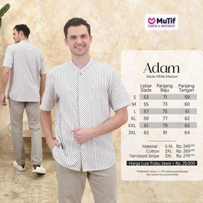 MUTIF Pasangan Couple Dewasa Adam Hawa Maroon Koko Tangan Pendek Gamis Stripe Garis Merah Putih