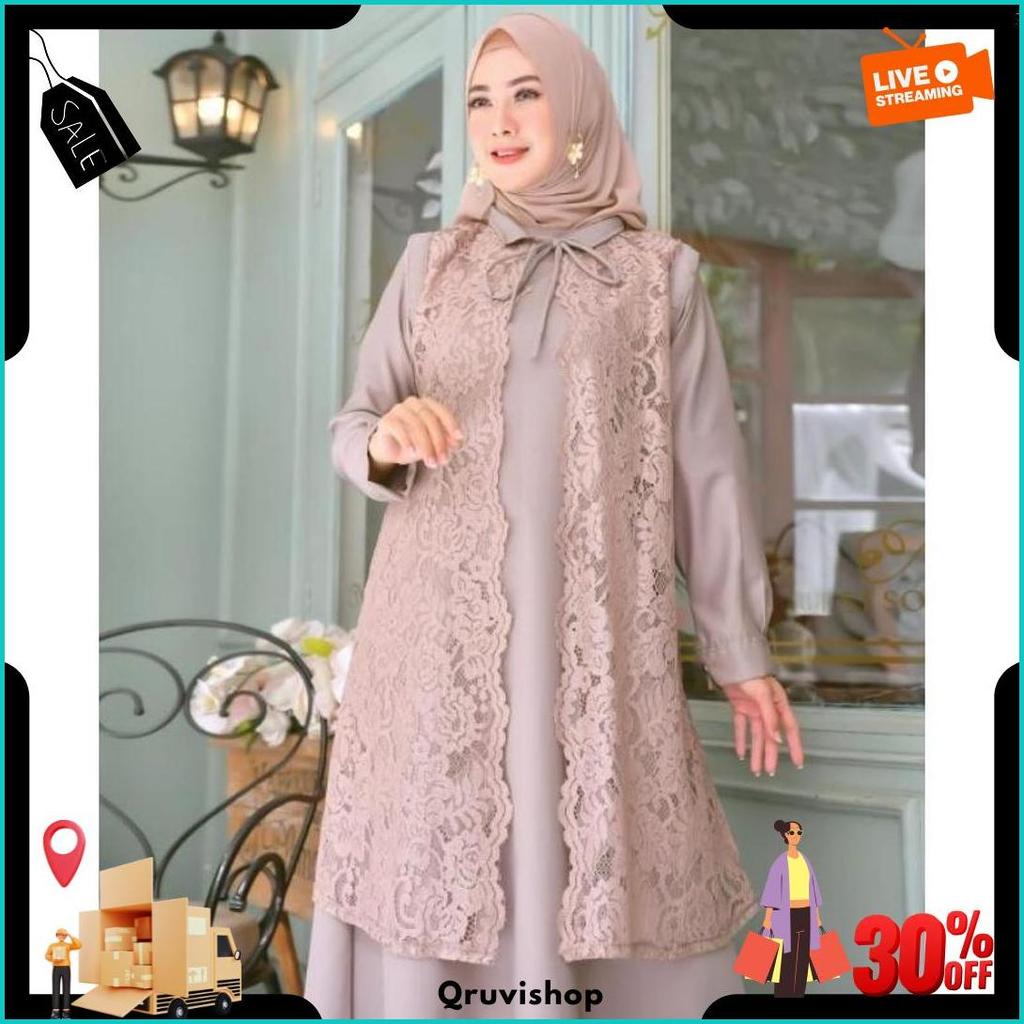 Gamis Brokat Jumbo Terbaru Mewah Bahan Toyobo Original Baju Seragam Kondangan Simple Elegan Produk P