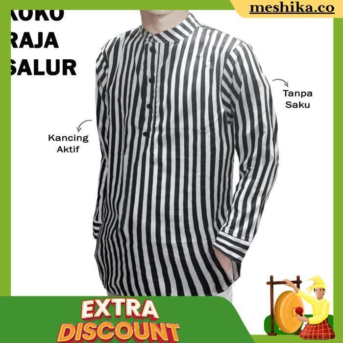 Baju Koko Muslim Garis Salur Hitam Putih Lengan Pendek Lengan Panjang Casual Ganjar Pranowo Atasan H