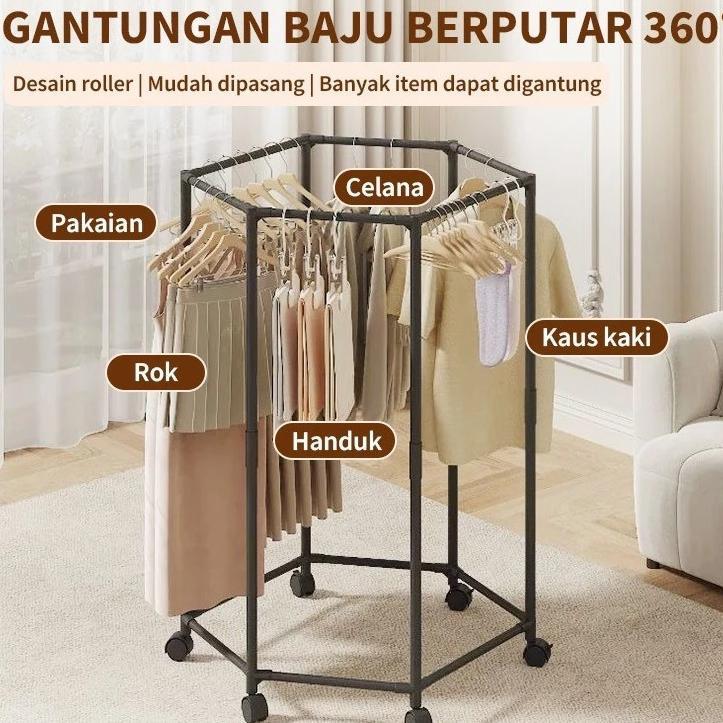 Aldea Rak Gantungan Baju Putar 360 Etalase Baju / Stand Hanger Gantungan Baju Portable Serbaguna