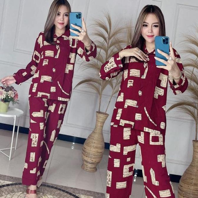 Avila_Vela - Setelan Wanita Lengan Panjang - One Set Tie Dye - Setelan Piyama Motif Urat Kayu - One 