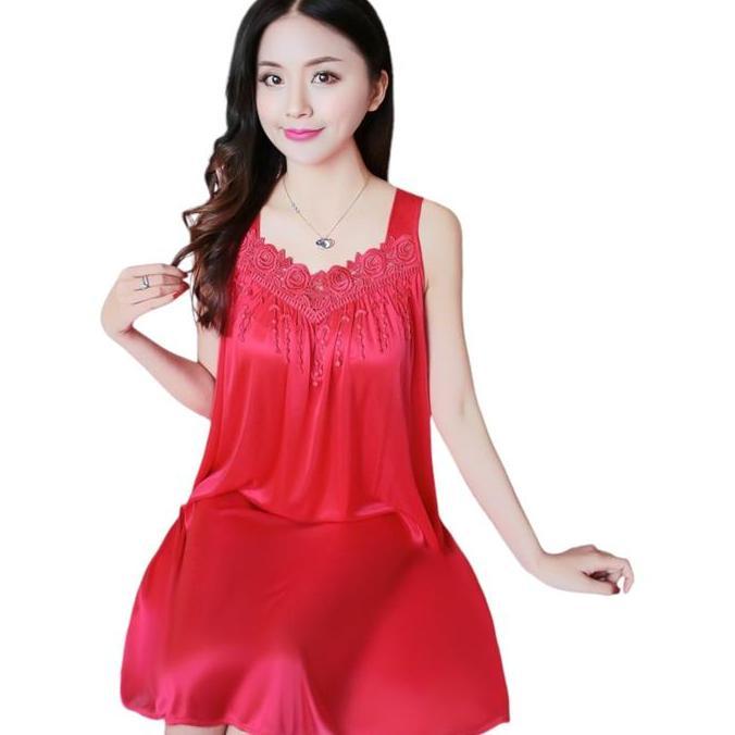Vestito- { Cozy } Daster Dress Nita Sexy Tanpa Lengan Gaun Tidur Deep Corak Bordir Brukat Flower Bun