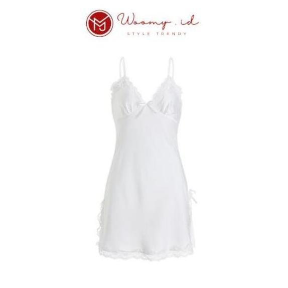 Vestito- Woomy Bt001 Baju Tidur Lingerie Nita Sexy Dress Satin Mini Deep Desa Piyama Kimono Panjang 