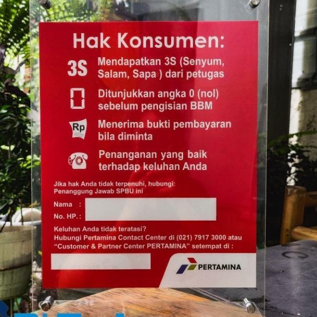 Papan Hak Konsumen Spbu Akrilik Hak Konsumen A3 Papan 3S Salam Senyum Sapa