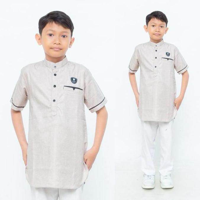 NEW BAJU KOKO KURTA ANAK USIA 1-14 TAHUN MODEL KOMBINASI STRIP HITAM KERAH MANDARIN LENGAN PENDEK AG