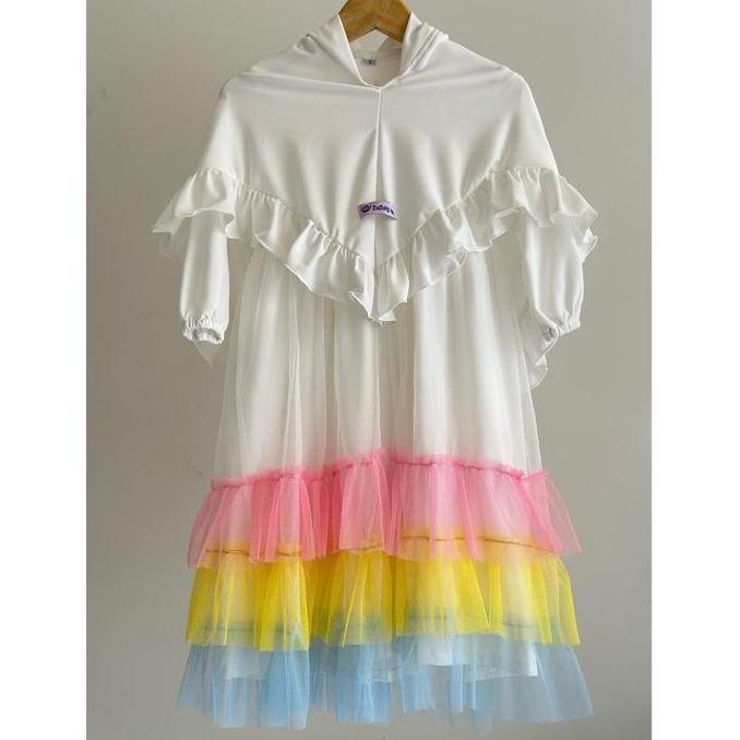 NEW TIFFANY SERIES SET GAMIS ANAK RAINBOW BY ZADALY KIDS BAJU MUSLIM PANJANG TILE JILBAB LEBARAN DRE