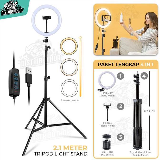 Avila_Vela - Tripod Ring Light 2 Meter Besi Tripot Handphone Panjang Kuat Kokoh