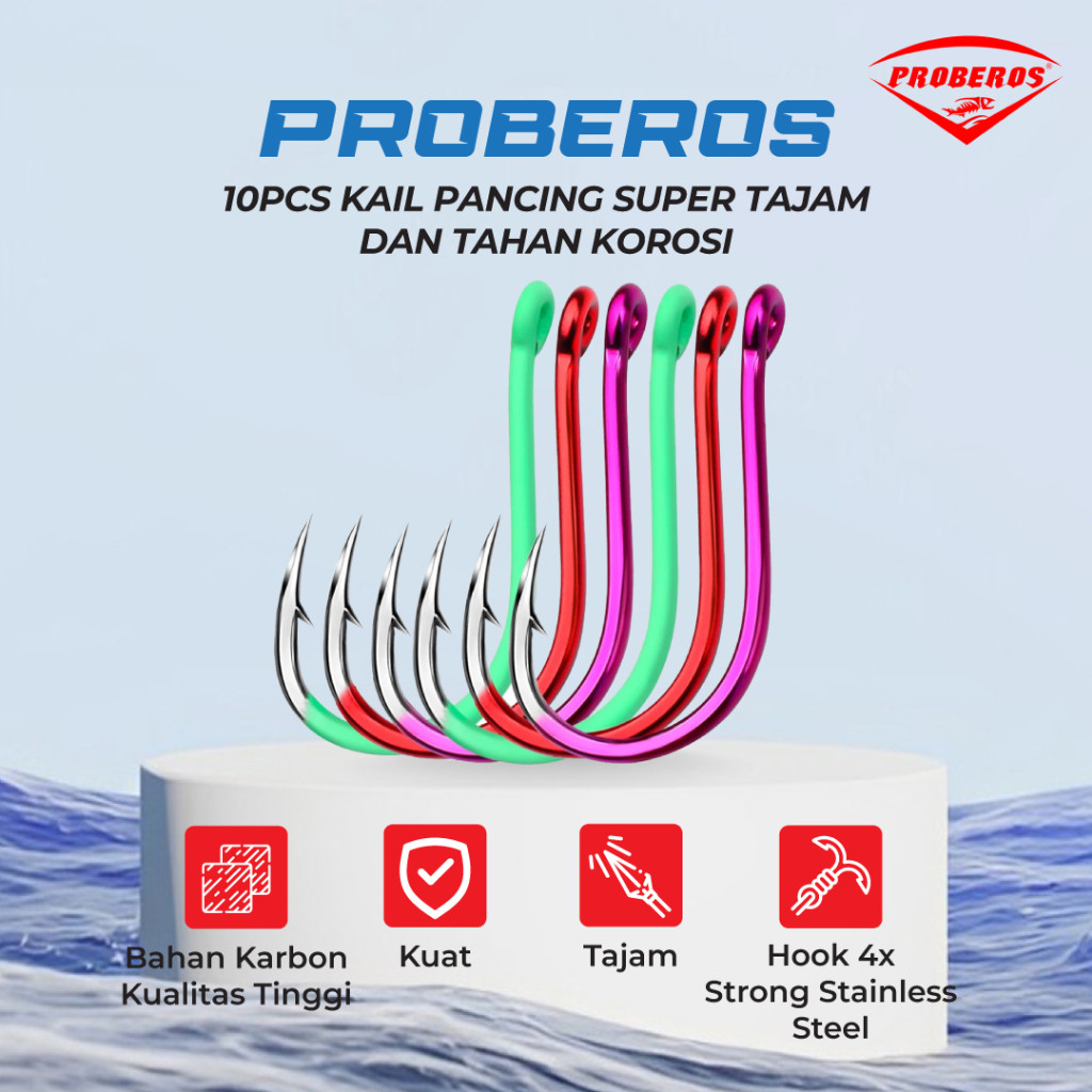 Proberos 10Pcs Kail Pancing Super Tajam Dan Tahan Korosi Kup019