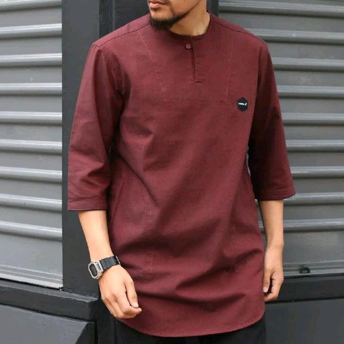 Kurta Basic Marajo Lengan 3/4 Polos Pakaian Muslim Pria Dewasa