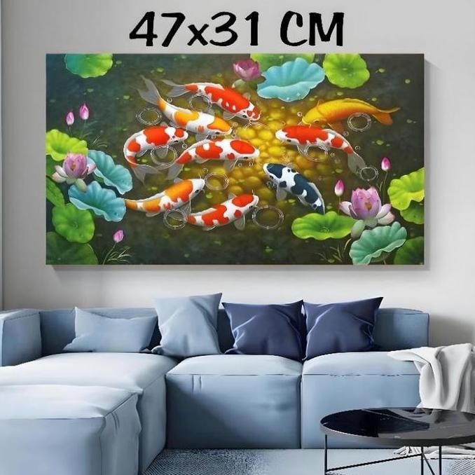 Hiasan Dinding Ikan Koi Ukuran 47x31 Cm Pajangan Dinding Gambar Ikan Koi Ukuran Jumbo Dekorasi Dindi