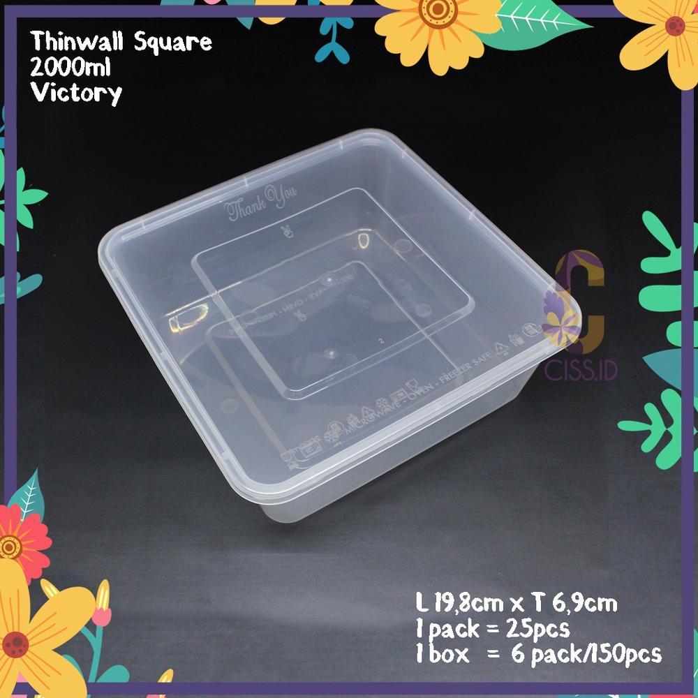 Terlaris Kotak Makan Plastik Thinwall 2000Mlsquare Kotak Victory 1Pack Isi 25Pcs Foodgrade Tahan Pan