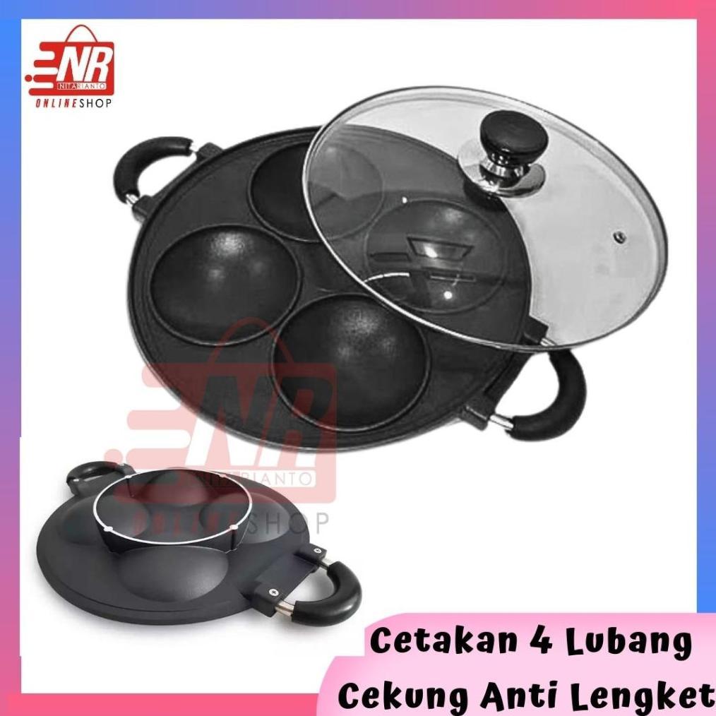 Cetakan 4 Lubang Cekung / Cetakan Bikang / Cetakan Serabi / Cetakan Kue Anti Lengket / Pan Cake / Ce