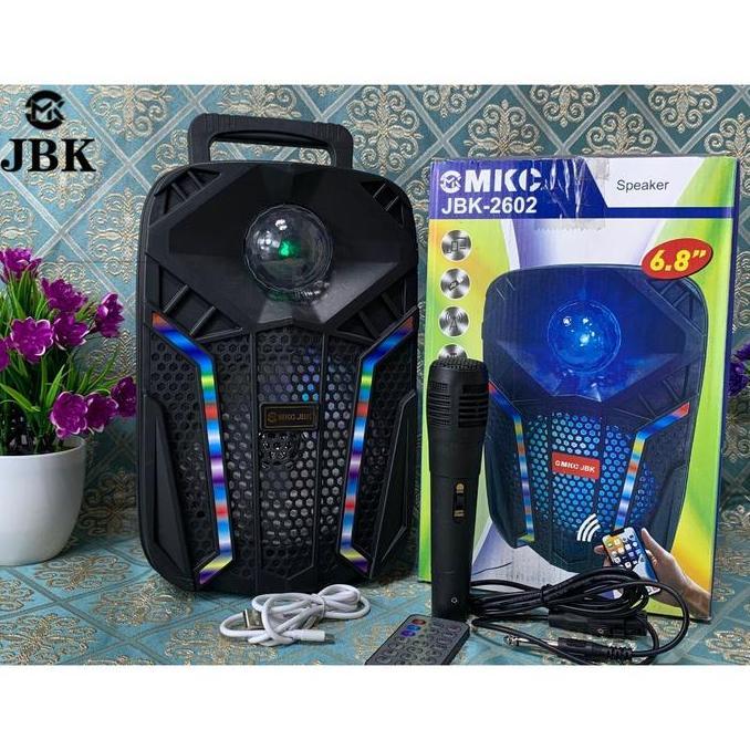 Speaker Bluetooth MKC JBK-2602 Bonus Mic 6,5Inci Salon Aktif Portable Radio Fm Speaker Wireless Led