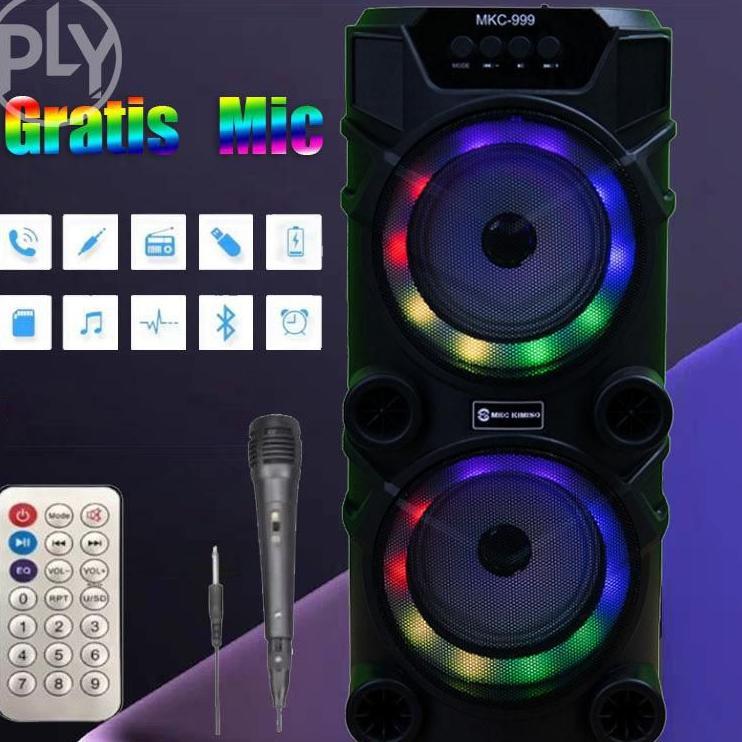 Speaker Bluetooth Qs-999 Bonus Mic Karaoke Dual Speaker 6,5Inchi X2 Salon Aktif Portable Radio Fm