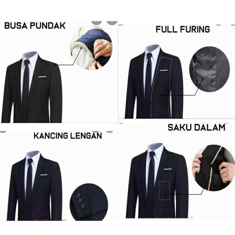 Diskon Setelan Jas Pria/ Setelan Jas Hitam List Putih Dan Celana Slimfit Formal  Stelan Jas Hitam Pr