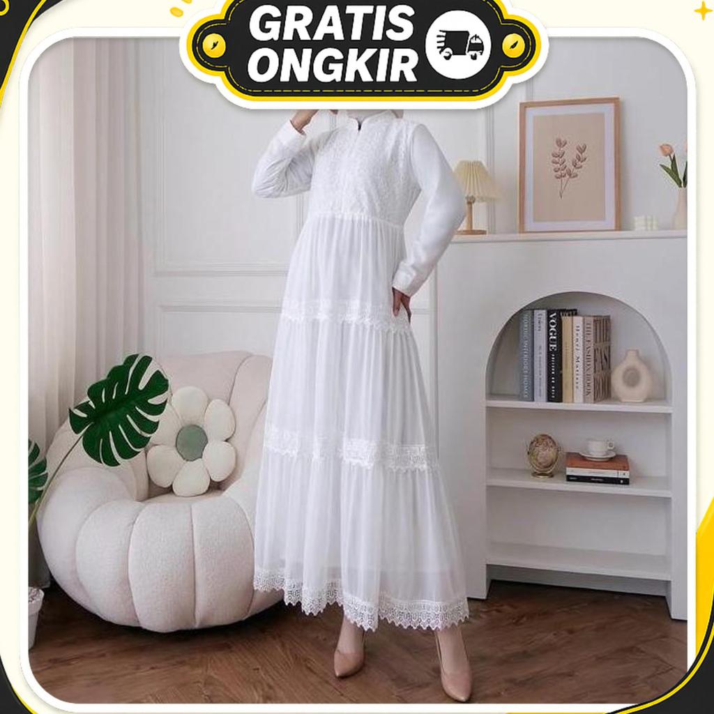 Sakhapremium.Id - Gamis Putih Lebaran 2026 Terbaru Dress Muslimah Baju Muslim Wanita Dewasa Gaun Pes