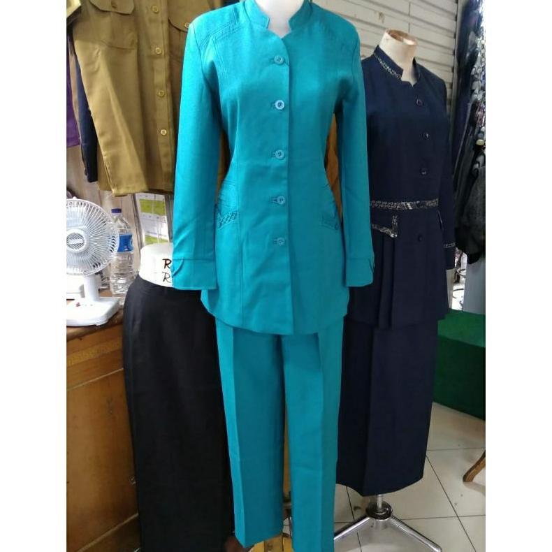 Free Ongkir Setelan Blazer Baju Seragam Tosca Polos Ready Stln Rok & Celana By Crista Blazer