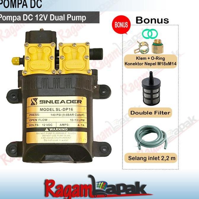 Pompa Dc 12V Double Pump Motor 140 Psi Original Sinleader  Bevel -  Drat Murah
