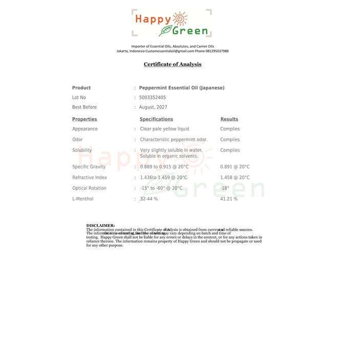 Happy Green Japanese Peppermint Essential Oil 10 ml- Peppermint jepang Diskon