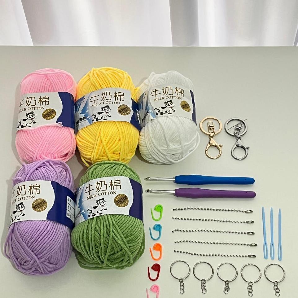 Madebybulat - (Paket A) Benang Dan Alat Rajut Kit Untuk Pemula / Crochet Yarn And Tools Milk Cotton