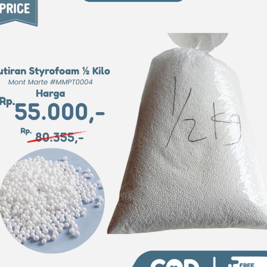 Butiran Styrofoam Fish Ball 1/2 Kg - Isi Bean Bag Sofa Bantal Boneka Isi Kursi Santai Bahan Undian D