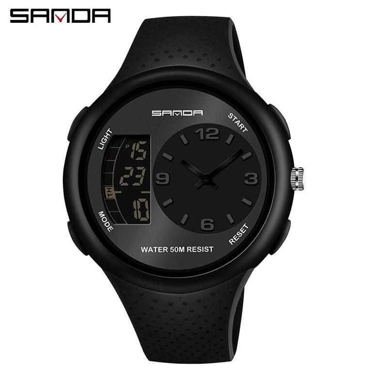 Termurah Sanda 763 Jam Tangan Pria Digital Analog Tali Rubber Chronograph Anti Air
