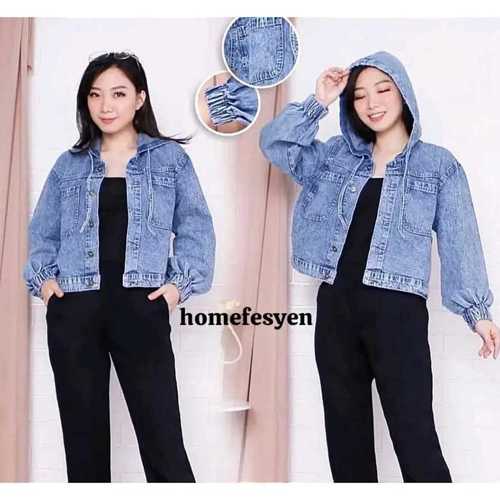Cuci Gudang Jaket Jeans Wanita - Jaket Hoodie Jeans Oversize Ld 120Cm