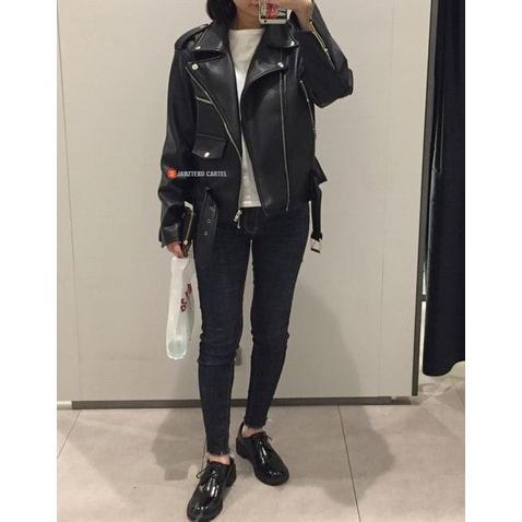 FAVORIT JNK x RMS - Jaket Kulit Wanita Ramones Changcuters Korea Blazer Style Punk Women Shirt Black