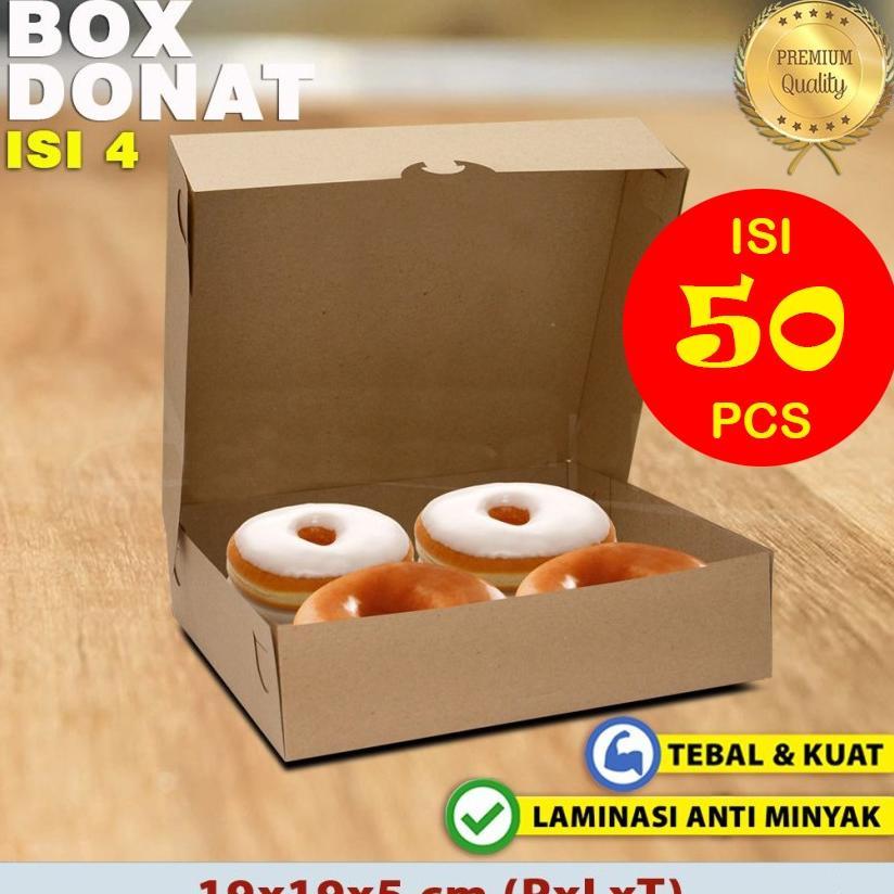 Kotak Dus Box Donat Kraft Coklat Isi 4 - ( 50 Pcs )