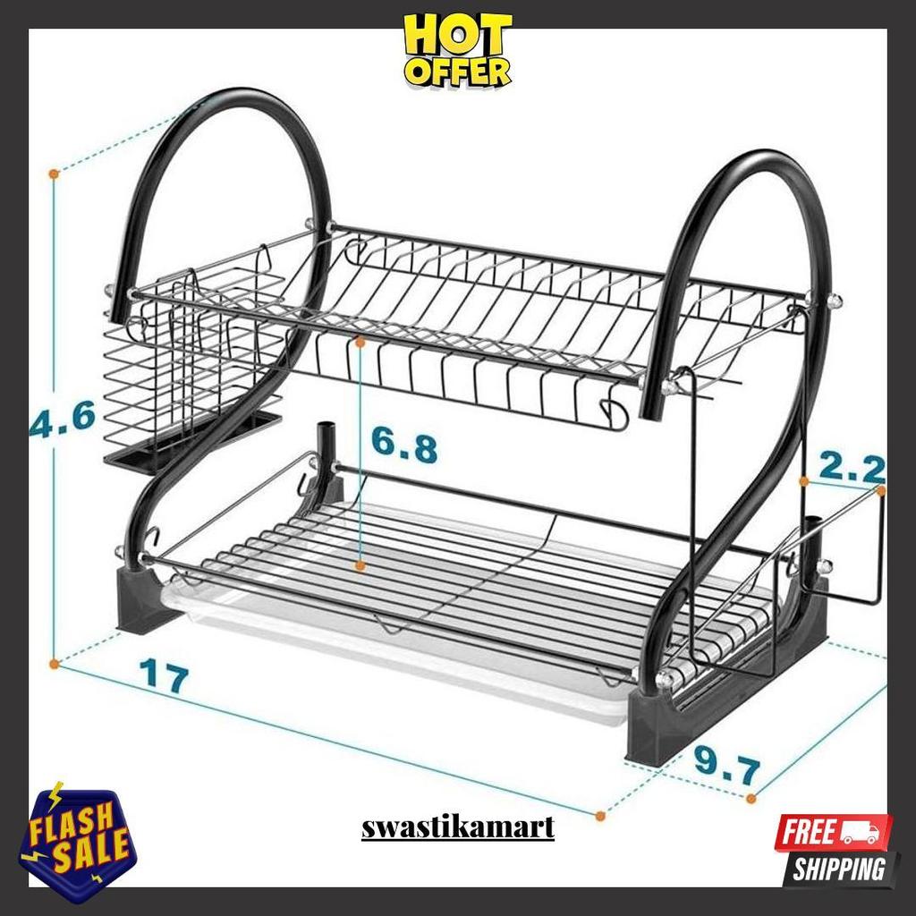 Rak Piring Stainless 2 Tingkat Dapur, Gelas, Sendok, Rak Serbaguna Minimalis Berkualitas Hot Item