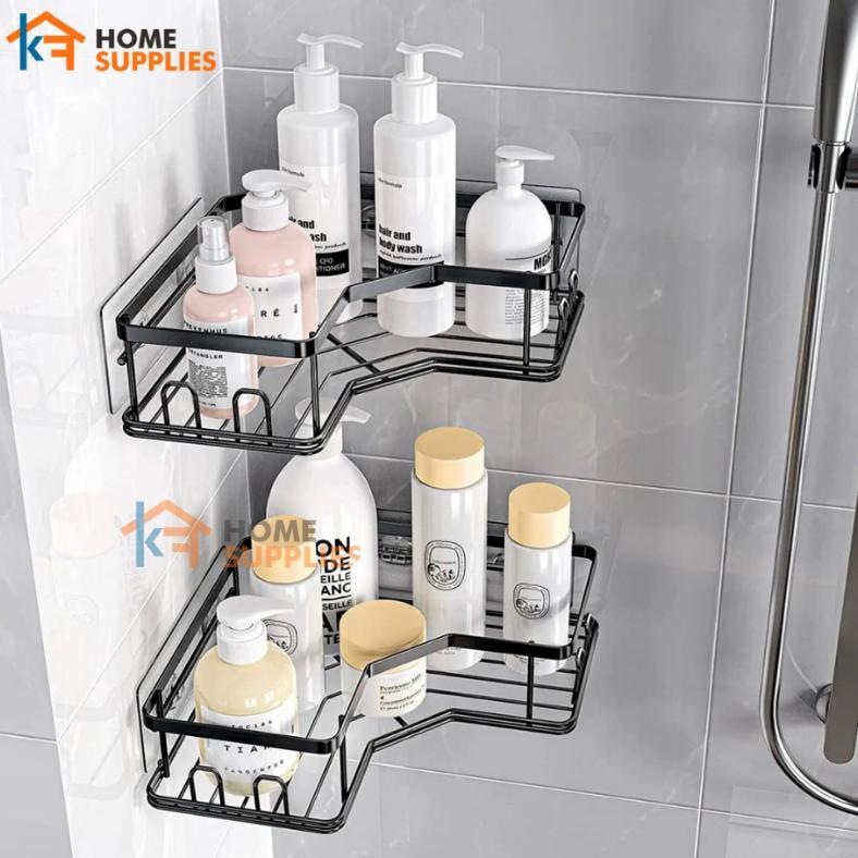TERLARIS KF Rak Sudut Kamar Mandi Jumbo 1 SET Tempel Dinding Serbaguna Free Perekat / Rak Kamar Mand