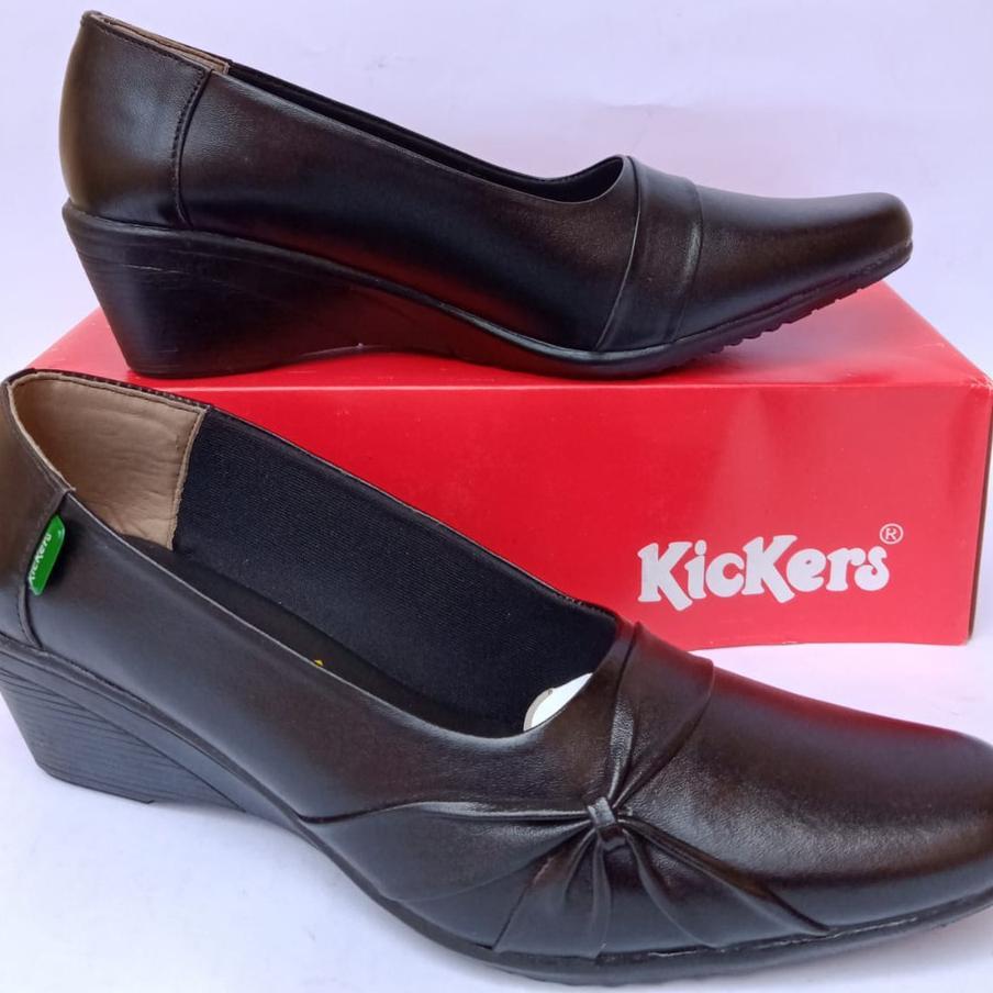 Sepatu Pantofel Wanita Kerja Formal Kantor Kickers Kulit Asli Original Wedges Murah Kekinian Cod