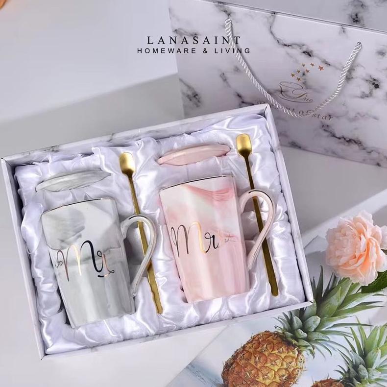 Best Seller Lanasaint Hampers Keramik Wedding And Birthday Bern Marble Glass Set  Mr & Mrs Glass