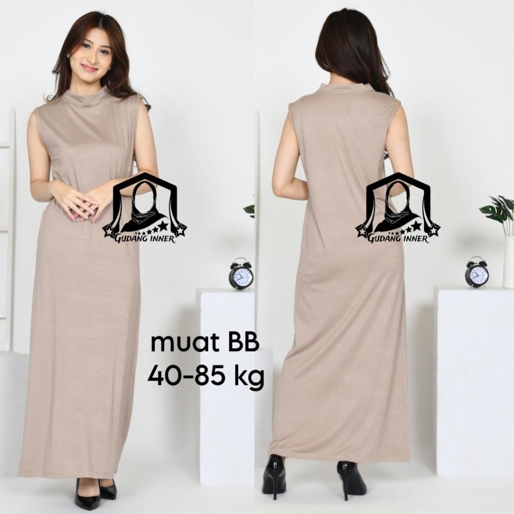 Gratong Inner Long Dress Tanpa Lengan Bahan Spandek Rayon Kaos
